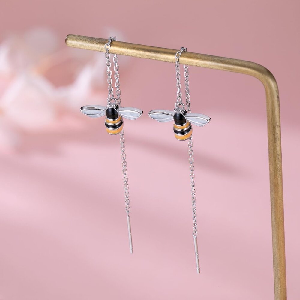 Solid 925 Sterling Silver Bumble Bee Dangle Earri… - image 4
